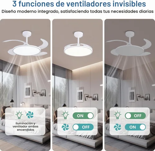 Vista 3 de AHAWILL Ventilador de techo retráctil con luces y control remoto, 42'' Fandelier ventilador de techo con espectro completo regulable, ajuste