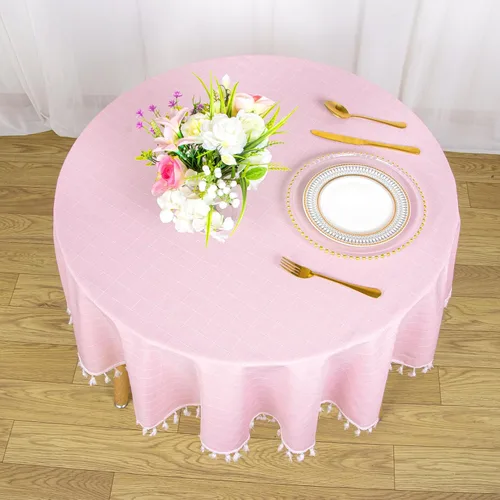 Vista 4 de ShinyBeauty Mantel Redondo Rosa Bebé de 55 Pulgadas Mantel Gingham Rosa a Cuadros Mantel de Mesa de Algodón para Mesa Redonda Mantel a Cuadros Rosa