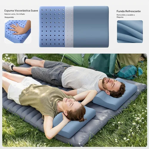 Vista 3 de Almohadas de camping para dormir, almohada de viaje de espuma viscoelástica de 2 alturas, almohada de viaje pequeña para camping, senderismo