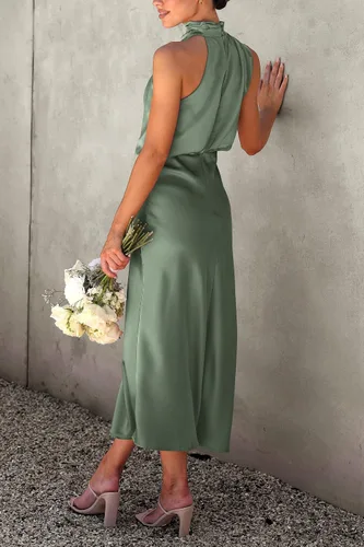 Vista 2 de PRETTYGARDEN Women's Summer Satin Maxi Cocktail Dress Verde militar