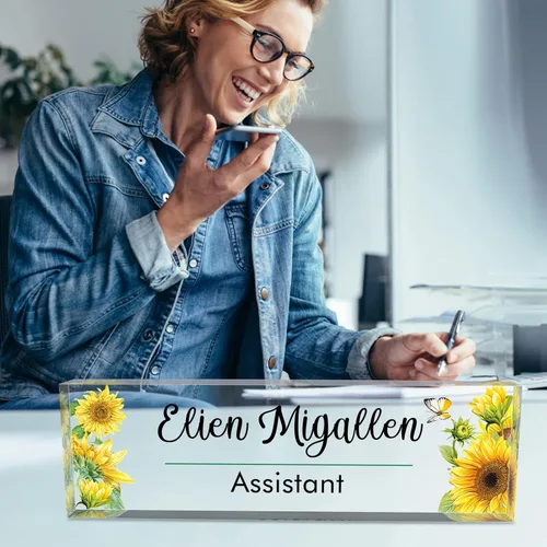 Vista 6 de Placa de nombre de escritorio personalizada de bloque de acrílico personalizado para oficina, placa de escritorio personalizada, decoración
