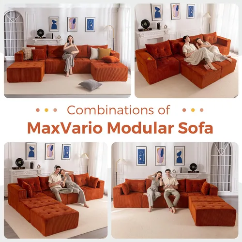 Vista 3 de MAXYOYO Sofá modular moderno en forma de U con 2 otomanas, sofá en una caja, silla copetuda de 6 asientos sin hueso para sala de estar, no requiere