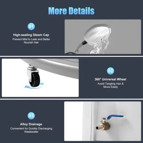 Vista 8 de Vaporizador profesional para el cabello, máquina de teñir el cabello, 110 V, 650 W, 7 en 1, sala rodante, ozono, cuidado del cabello, vaporizador