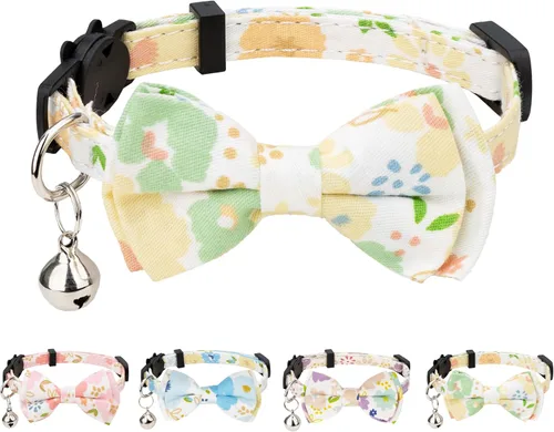Vista 5 de Collar de gato Campana pajarita de seguridad para gatito, flor separable, Kimino Sakura, pastel, patrón de dibujos animados, gatito, niño, niña