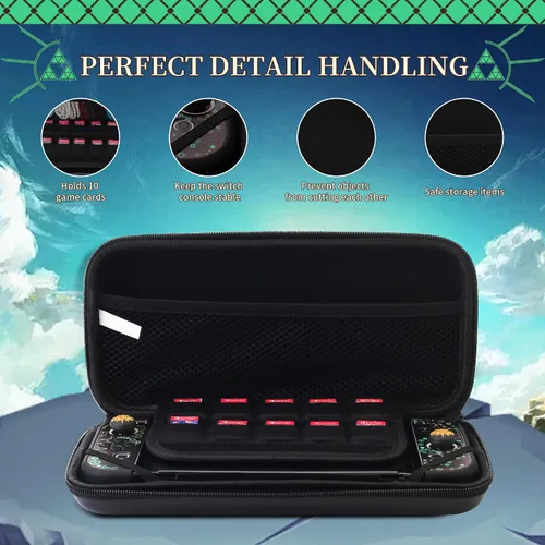 Vista 2 de HYPERCASE Carrying Case Compatible with Nintendo Switch OLED of Zelda, Black Travel Case with Waterproof Protective Cover, Glass Screen Protector, 2