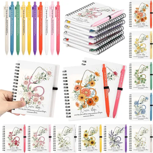 Vista 8 de Honoson 30 Juegos de Cuadernos en Espiral, Regalos de Agradecimiento para Empleados, Diarios Inspiracionales con Bolígrafos de Bambú Retráctiles a