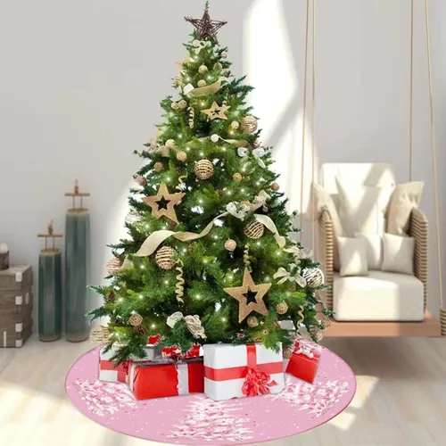 Vista 5 de GAGEC Falda de árbol de Navidad, falda rosa para árbol de Navidad de 15 pulgadas, falda de árbol de invierno para decoración de Navidad