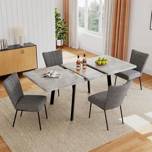 Vista 9 de Zerifevni 47.2"- 62.9" Extendable Dining Table Set of 5 Kitchen Table with 4 Dining Chairs, Modern Gray Wood Grain, Waterproof Scratchproof for