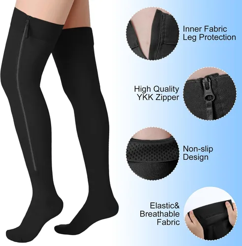 Vista 5 de Calcetines de compresión con cremallera alta hasta el muslo de 20-30 mmHg, medias de compresión con cremallera hasta el muslo para mujeres