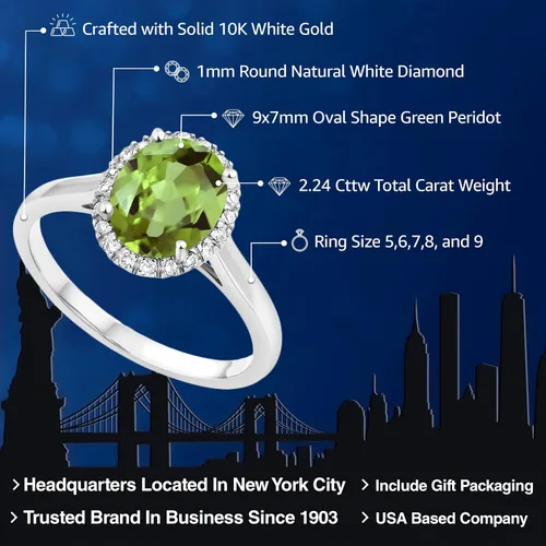 Vista 51 de Gem Stone King Anillo de compromiso ovalado de oro blanco de 10 quilates con piedra natal y halo de diamantes Ovalado de 0.354 x 0.276 in Anillo