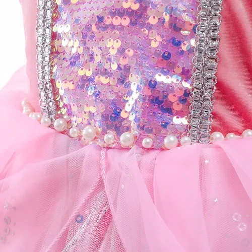 Vista 5 de 0-1NITIATION Disfraz de princesa rosa de Halloween para niñas, disfraz de Cenicienta, vestido de sirena para cumpleaños
