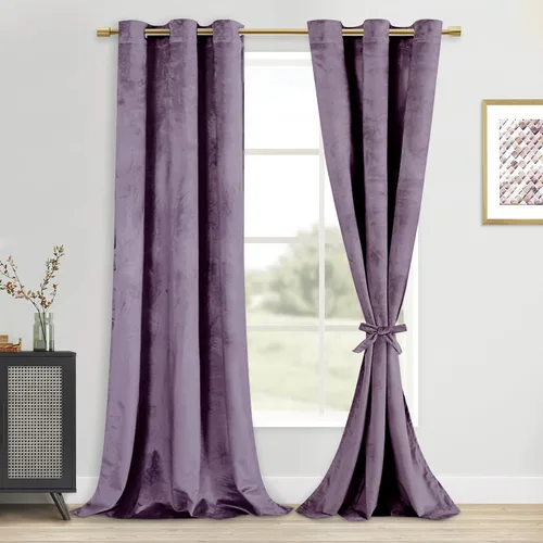 Vista 72 de DWCN - Juego de 2 paneles de cortina de terciopelo con ojales negros, tratamiento de ventanas con aislamiento térmico, apilables, decoración moderna
