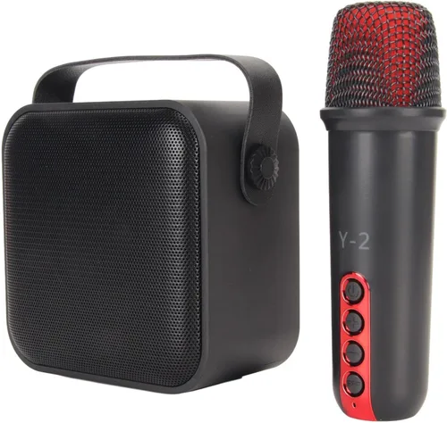 Vista 6 de Juego de mini máquina de karaoke con altavoz, micrófono inalámbrico, gran campo de sonido, chip profesional, múltiples conexiones, batería de larga