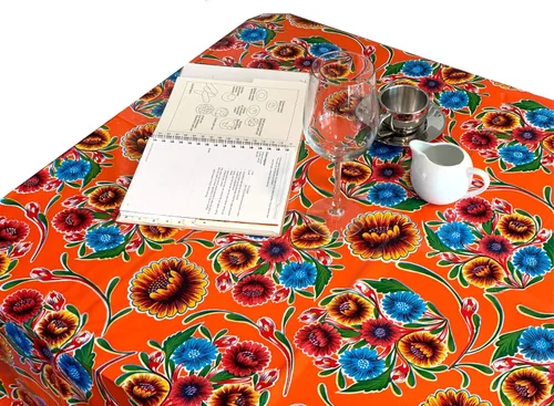 Vista 12 de Alux - Mantel de plástico con flores de hibisco para patios, picnic y mesas de cocina, azul y rojo, vinilo de plástico, mantel de plástico