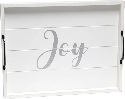 Vista 47 de Elegant Designs HG2013-GBL Bandeja de Servir Redonda de Madera Decorativa de Navidad de 13.75'' con Asas, Verde Believe Lavado verde "Believe