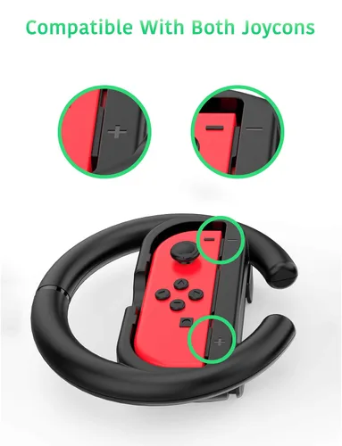 Vista 6 de TALK WORKS Steering WheelTennis Racket Combo Pack for Nintendo Switch - Joy Con Controller Grip Racing & Sports Game Accessories for Mario Tennis