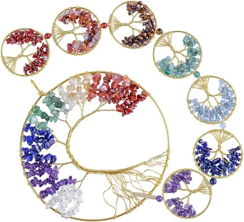 Vista 2 de SUNYIK Árbol de la vida de 7 chakras, adorno colgante decorativo para oficina en casa, campanillas de viento de cristal curativo para interiores