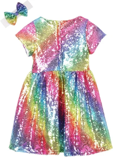 Vista 2 de Cilucu Vestido de niña de flores, vestido de lentejuelas para bebés, vestido de fiesta para niños, vestido de dama de honor