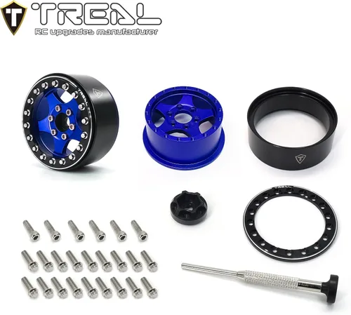 Vista 3 de Treal Ruedas Beadlock 1.9 (4 piezas) Ruedas mecanizadas CNC de aluminio para Crawlers a escala 1:10 RC-Tipo E (Negro-Azul)