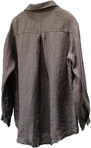 Vista 5 de FTCayanz Blusas casuales de lino para mujer, cuello en V, manga larga, con botones