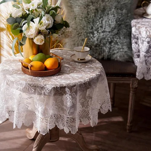 Vista 9 de ARTABLE Mantel rectangular pequeño de encaje de macramé, mantel vintage bordado estilo shabby chic para mesa oblonga para banquete de boda, Dorado