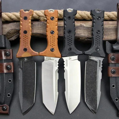 Vista 2 de Hippo Sleipner - Cuchillo fijo de acero de espiga completa de 11 pulgadas, mango de lino con funda Kydex (negro + negro)
