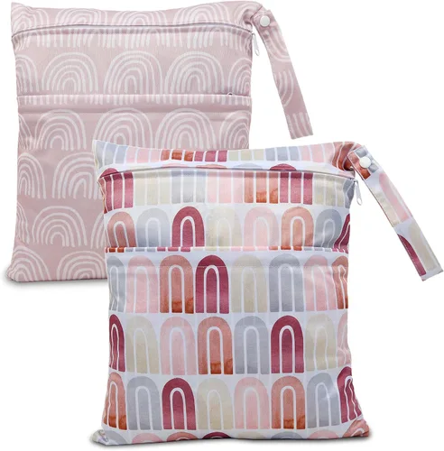 Vista 22 de 2 bolsas de tela para pañales húmedos y secos, impermeables, reutilizables, con dos bolsillos con cremallera, para viajes, playa, piscina Negro