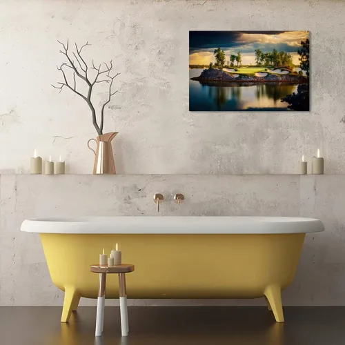 Vista 4 de chenchenArt Imagen artística de pared de campo de golf, paisaje de puesta de sol, decoración de pared para sala de estar, dormitorio, baño, Art-30