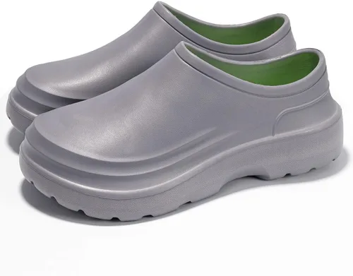 Vista 4 de Harssidanzar Zuecos para hombre, zapatos de chef para hombre, zapatos de jardín, zapatos de trabajo sin cordones para servicio de alimentos, jardín