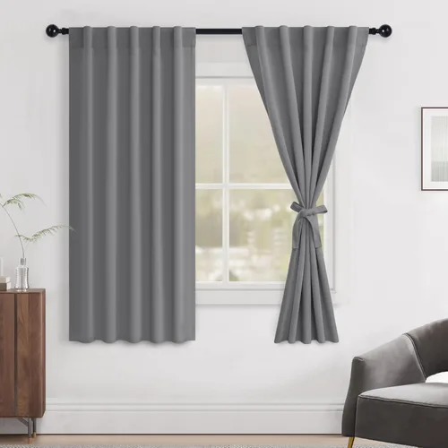 Vista 91 de Hiasan Cortinas opacas negras para dormitorio, cortinas opacas cortas de 45 pulgadas de largo, con aislamiento térmico, bolsillo para barra