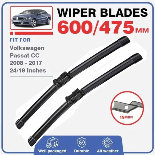 Vista 2 de Escobillas de limpiaparabrisas delantero compatibles con VW Passat CC 2008-2017, limpiaparabrisas delantero, emblema para limpiaparabrisas 2009