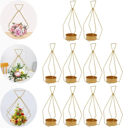 Vista 5 de 10 jarrones geométricos de flores de diamantes para bodas, centros de mesa, decoración de telón de fondo para bodas, compromisos, eventos