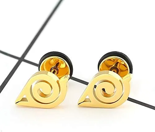 Vista 4 de JINSUO JMBH314 - Aretes de acero inoxidable de alto grado Naruto Anime para mujer, color dorado, plateado y negro, joyería de regalo (color plata)