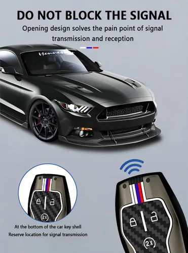 Vista 4 de Funda para llavero Ford en estuche metálico para Mustang Explorer Fusion F150 Edge Lincoln MKZ MKC (FDE-Fibra de Carbono)