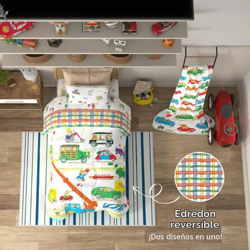 Vista 6 de Richard Scarry's Busy World Book - Ropa de cama para niños, edredón de microfibra súper suave reversible, Individual/Matrimonial