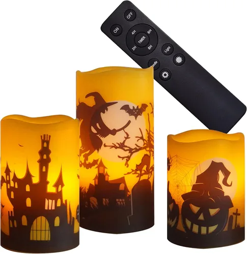 Vista 14 de CANDLE CHOICE Velas sin llama que cambian de color a pilas con temporizador remoto, cera real, parpadeante, eléctrica, multicolor, luces LED