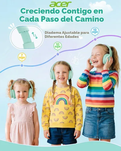 Vista 7 de Acer OHR702 - Auriculares Bluetooth para niños con micrófono integrado Verde Púrpura
