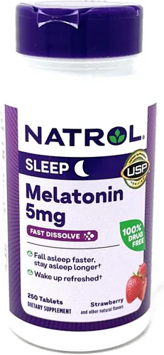 Vista 6 de Natrol® Melatonina tabletas de disolución rápida de 0,00018 oz sabor fresa 250, 1