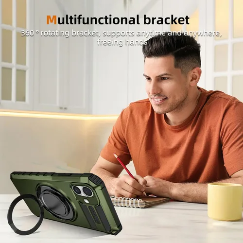 Vista 4 de Funda magnética compatible con MagSafe para iPhone 16, con carga inalámbrica, con 2 protectores de pantalla, funda para iPhone 16 integrada