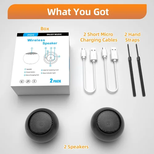 Vista 7 de Paquete de 2 mini altavoces portátiles, altavoces pequeños Bluetooth, micro altavoz inalámbrico para teléfono/PC/tableta, batería recargable