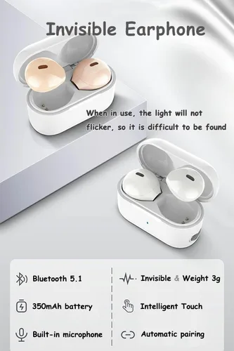 Vista 4 de Auriculares invisibles pequeños mini ocultos para trabajo, dormir, música (desnudo)
