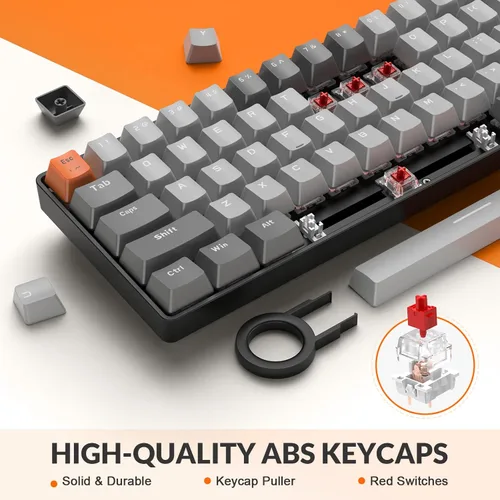 Vista 7 de MAGIC-REFINER RK68 Teclado mecánico inalámbrico 60%, Bluetooth 5.02.4GHz con receptor 2 en 1 de modo dual, teclado ergonómico compacto de 68 teclas