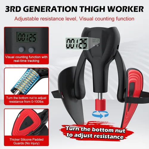Vista 2 de 3rd Gen Inner Thigh Leg Train Exercisers 0-100 lbs Adjustable Resistance with Leg Straps Band Pelvic Floor Kegel Hip Exercise Workout Equipment