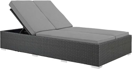 Vista 10 de Modway Sojourn - Tumbona doble de mimbre para patio al aire libre, color beige chocolate