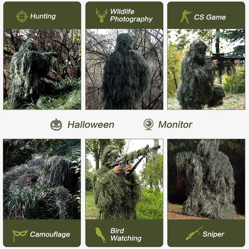 Vista 2 de MOPHOTO Traje de caza de camuflaje 3D 5 en 1, chaqueta, pantalones, capucha, bolsa de transporte para adultos y jóvenes, M/L, XL/XXL