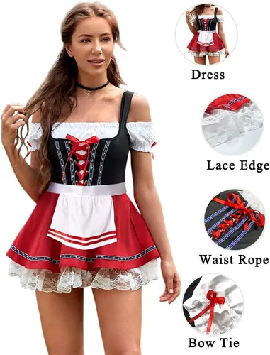 Vista 5 de Oktoberfest Beer Maid Outfit 2 Pieces Hallween Costumes Cosplay Dress German Beer October Festival Costume for Women