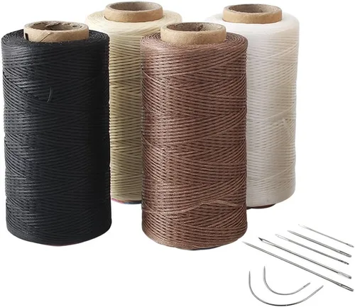 Vista 6 de 2pcs 150D 0.031 in Costura de Cuero Artesanía Costura Artesanía Hilo encerado Cuerda Cuerda Cuerda (Negro y Beige)