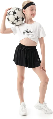 Vista 5 de PUPIU Pantalones cortos atléticos fluidos para niñas, pantalones cortos deportivos de mariposa, pantalones cortos de verano, ropa de preparación