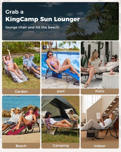 Vista 10 de KingCamp Tumbona con colchón de 2.0 in, hasta 396.8 lbs, silla de jardín reclinable resistente con respaldo ajustable de 5 posiciones, tumbonas