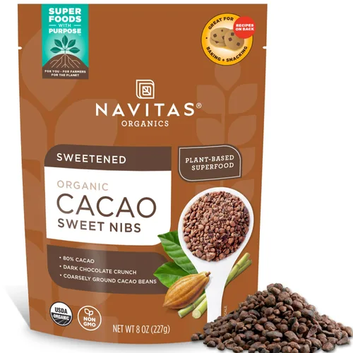 Vista 7 de Navitas Organics Cacao Nibs – Crujido de Chocolate Negro Sin Azúcar – Antioxidantes, Minerales, Fibra – Para Mezcla de Frutos Secos, Horneado y Más